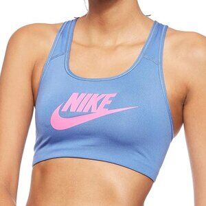 NIKE Women's Futura Swoosh Sports Bra Gym Running Athletic Size M Indigo Bra Top